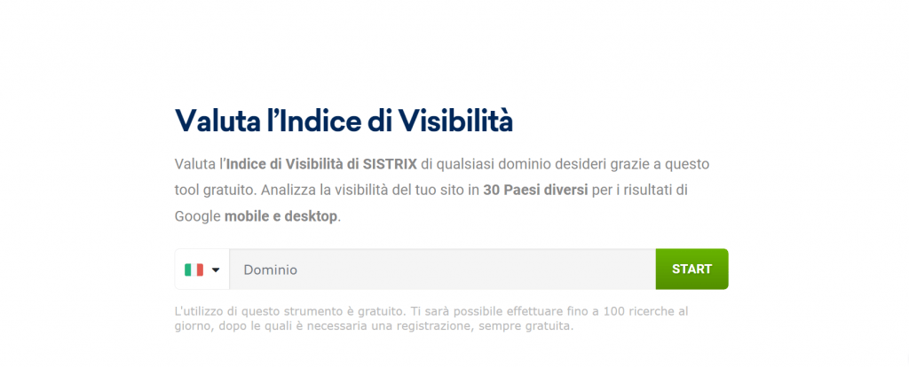 Valutazione gratuita indice visibilita sistrix tool disponibile
