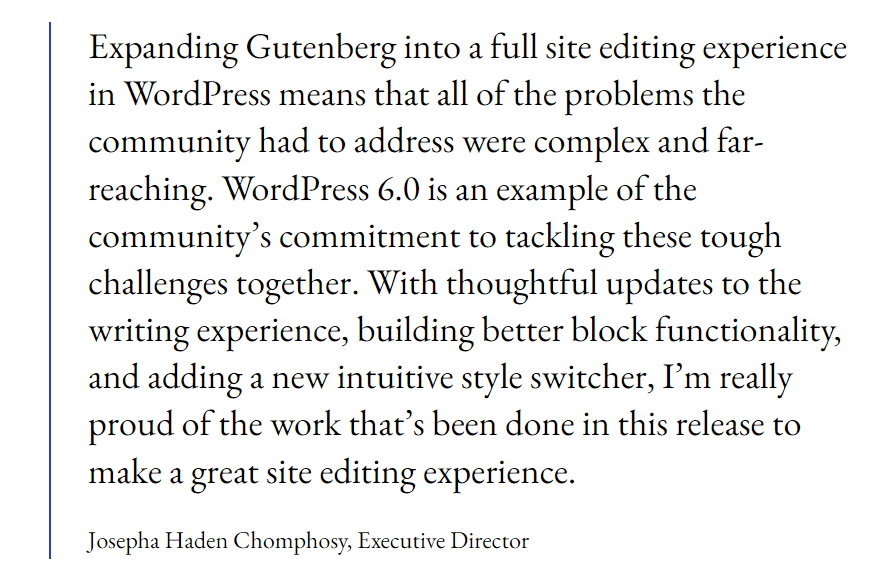 Statement sulle novità di wordpress 6. 0