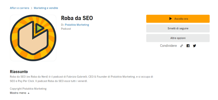 Roba Da SEO Podcasts Su Amazon Audible, Pistakkio Marketing, consulenza SEO e Google Ads per le piccole e medie imprese